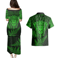 New Zealand Rugby Couples Matching Puletasi Dress and Hawaiian Shirt Silver Fern All Black Mix Ta Moko Green Style LT9 - Polynesian Pride