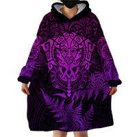 New Zealand Rugby Wearable Blanket Hoodie Silver Fern All Black Mix Ta Moko Purple Style LT9 - Polynesian Pride