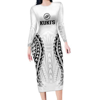 World Rugby Cook Islands Family Matching Long Sleeve Bodycon Dress and Hawaiian Shirt Kukis Make History LT9 Mom's Dress White - Polynesian Pride