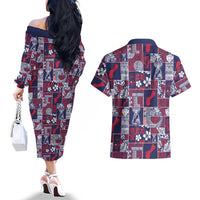 Guam Felis Pasgua Couples Matching Off The Shoulder Long Sleeve Dress and Hawaiian Shirt Pacific Patchwork Xmas Vibes LT9 - Polynesian Pride