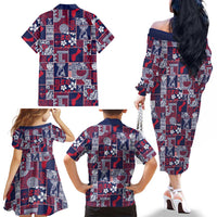 Guam Felis Pasgua Family Matching Off The Shoulder Long Sleeve Dress and Hawaiian Shirt Pacific Patchwork Xmas Vibes LT9 - Polynesian Pride