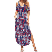 Guam Felis Pasgua Family Matching Summer Maxi Dress and Hawaiian Shirt Pacific Patchwork Xmas Vibes LT9 Mom's Dress Blue - Polynesian Pride