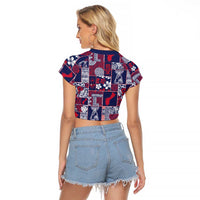 Guam Felis Pasgua Raglan Cropped T Shirt Pacific Patchwork Xmas Vibes - Polynesian Pride
