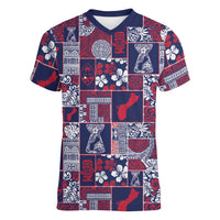 Guam Felis Pasgua Women V-Neck T-Shirt Pacific Patchwork Xmas Vibes - Polynesian Pride