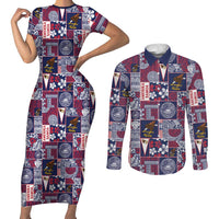 Manuia le Kerisimasi American Samoa Couples Matching Short Sleeve Bodycon Dress and Long Sleeve Button Shirt Pacific Patchwork Xmas Vibes - Polynesian Pride