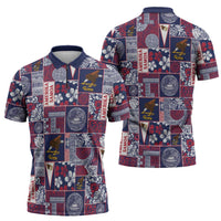 Manuia le Kerisimasi American Samoa Zipper Polo Shirt Pacific Patchwork Xmas Vibes - Polynesian Pride