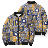 Ekamawir omo Nauru Bomber Puffer Jacket Pacific Patchwork Xmas Vibes - Polynesian Pride