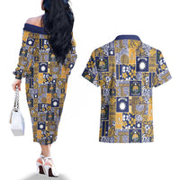 Ekamawir omo Nauru Couples Matching Off The Shoulder Long Sleeve Dress and Hawaiian Shirt Pacific Patchwork Xmas Vibes LT9 - Polynesian Pride