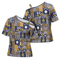 Ekamawir omo Nauru Cross Shoulder Shirt Pacific Patchwork Xmas Vibes - Polynesian Pride