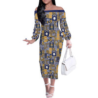Ekamawir omo Nauru Family Matching Off The Shoulder Long Sleeve Dress and Hawaiian Shirt Pacific Patchwork Xmas Vibes LT9 Mom's Dress Blue - Polynesian Pride