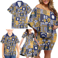 Ekamawir omo Nauru Family Matching Off Shoulder Short Dress and Hawaiian Shirt Pacific Patchwork Xmas Vibes LT9 - Polynesian Pride