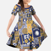 Ekamawir omo Nauru Kid Short Sleeve Dress Pacific Patchwork Xmas Vibes - Polynesian Pride