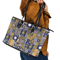 Ekamawir omo Nauru Leather Tote Bag Pacific Patchwork Xmas Vibes - Polynesian Pride