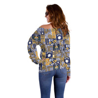Ekamawir omo Nauru Off Shoulder Sweater Pacific Patchwork Xmas Vibes - Polynesian Pride