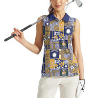 Ekamawir omo Nauru Women Sleeveless Polo Shirt Pacific Patchwork Xmas Vibes - Polynesian Pride