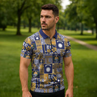 Ekamawir omo Nauru Zipper Polo Shirt Pacific Patchwork Xmas Vibes - Polynesian Pride