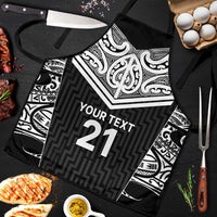 New Zealand Black Fern Custom Apron Maori Tukutuku Black-white Motif LT9 White - Polynesian Pride