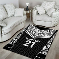 New Zealand Black Fern Custom Area Rug Maori Tukutuku Black-white Motif