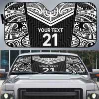 New Zealand Black Fern Custom Auto Sun Shade Maori Tukutuku Black-white Motif LT9 White - Polynesian Pride