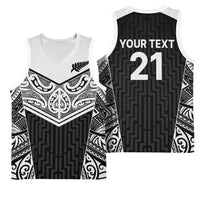 New Zealand Black Fern Custom Basketball Jersey Maori Tukutuku Black-white Motif LT9 - Polynesian Pride