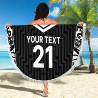 New Zealand Black Fern Custom Beach Blanket Maori Tukutuku Black-white Motif LT9 - Polynesian Pride