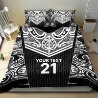 New Zealand Black Fern Custom Bedding Set Maori Tukutuku Black-white Motif LT9 - Polynesian Pride