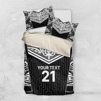 New Zealand Black Fern Custom Bedding Set Maori Tukutuku Black-white Motif LT9 US Twin 172cm x 218cm White - Polynesian Pride