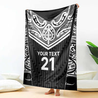 New Zealand Black Fern Custom Blanket Maori Tukutuku Black-white Motif LT9 - Polynesian Pride