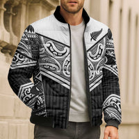 New Zealand Black Fern Custom Bomber Puffer Jacket Maori Tukutuku Black-white Motif LT9 - Polynesian Pride