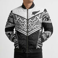 New Zealand Black Fern Custom Bomber Puffer Jacket Maori Tukutuku Black-white Motif LT9 - Polynesian Pride