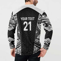 New Zealand Black Fern Custom Button Sweatshirt Maori Tukutuku Black-white Motif