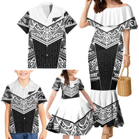 New Zealand Black Fern Custom Family Matching Mermaid Dress and Hawaiian Shirt Maori Tukutuku Black-white Motif LT9 - Polynesian Pride