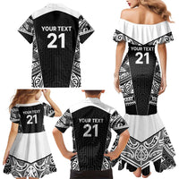New Zealand Black Fern Custom Family Matching Mermaid Dress and Hawaiian Shirt Maori Tukutuku Black-white Motif LT9 - Polynesian Pride