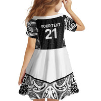 New Zealand Black Fern Custom Family Matching Off Shoulder Maxi Dress and Hawaiian Shirt Maori Tukutuku Black-white Motif LT9 - Polynesian Pride
