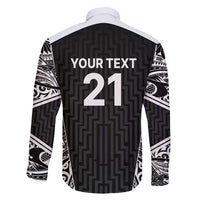 New Zealand Black Fern Custom Family Matching Off Shoulder Maxi Dress and Hawaiian Shirt Maori Tukutuku Black-white Motif LT9 - Polynesian Pride
