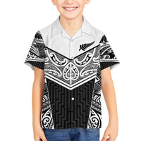 New Zealand Black Fern Custom Family Matching Off Shoulder Maxi Dress and Hawaiian Shirt Maori Tukutuku Black-white Motif LT9 Son's Shirt White - Polynesian Pride