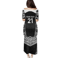New Zealand Black Fern Custom Family Matching Puletasi and Hawaiian Shirt Maori Tukutuku Black-white Motif