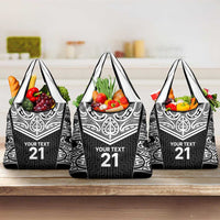 New Zealand Black Fern Custom Grocery Bag Maori Tukutuku Black-white Motif LT9 3-pack One Size White - Polynesian Pride