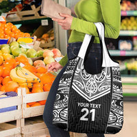 New Zealand Black Fern Custom Grocery Bag Maori Tukutuku Black-white Motif LT9 - Polynesian Pride