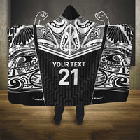 New Zealand Black Fern Custom Hooded Blanket Maori Tukutuku Black-white Motif LT9 - Polynesian Pride