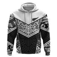 New Zealand Black Fern Custom Hoodie Maori Tukutuku Black-white Motif LT9 Pullover Hoodie White - Polynesian Pride