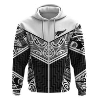 New Zealand Black Fern Custom Hoodie Maori Tukutuku Black-white Motif LT9 Zip Hoodie White - Polynesian Pride