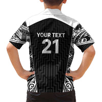 New Zealand Black Fern Custom Kid Hawaiian Shirt Maori Tukutuku Black-white Motif LT9 - Polynesian Pride