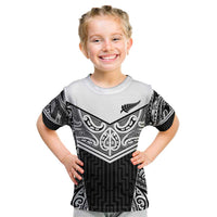 New Zealand Black Fern Custom Kid T Shirt Maori Tukutuku Black-white Motif LT9 White - Polynesian Pride