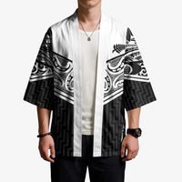 New Zealand Black Fern Custom Kimono Maori Tukutuku Black-white Motif LT9 - Polynesian Pride
