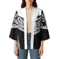 New Zealand Black Fern Custom Kimono Maori Tukutuku Black-white Motif LT9 - Polynesian Pride