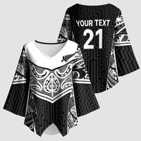 New Zealand Black Fern Custom Kimono Sleeve Blouse Maori Tukutuku Black-white Motif LT9 - Polynesian Pride