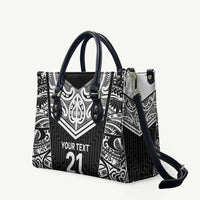 New Zealand Black Fern Custom Leather Bag Maori Tukutuku Black-white Motif LT9 White - Polynesian Pride