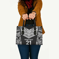 New Zealand Black Fern Custom Leather Bag Maori Tukutuku Black-white Motif LT9 - Polynesian Pride