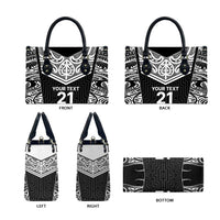 New Zealand Black Fern Custom Leather Bag Maori Tukutuku Black-white Motif LT9 - Polynesian Pride